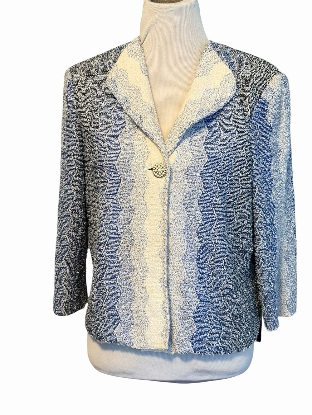 St. John Collection Boucle Knit Jacket •10• Chevron Wool Blend Blazer Pearl $695